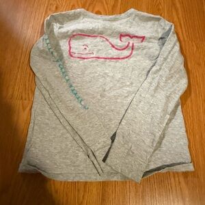 Vineyard Vines Gray Long Sleeve Tee with Pink Whale
